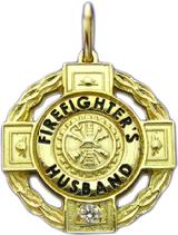 10K OR 14K YELLOW GOLD FIREFIGHTER WREATH BADGE CHARM PENDANT FINE JEWELRY