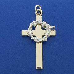 CHRIST'S CROWN OF THORNS CROSS IN 14K YELLOW GOLD WITH 14K WHITE GOLD CROWN