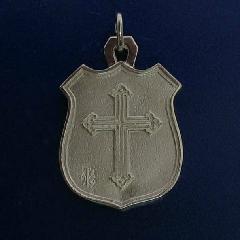 EXCLUSIVE ST. MICHAEL THE ARCHANGEL PENDANT IN STERLING SILVER WITH FROSTED FINISH, BACK VIEW OF INSPIRED CROSS IN RELIEF