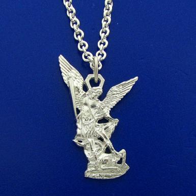 ST. MICHAEL THE ARCHANGEL IN 3D RELIEF STERLING SILVER PENDANT