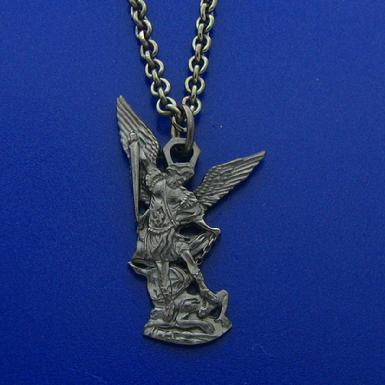 OXYDIZED BLACK TACTICAL STERLING SILVER ST. MICHAEL THE ARCHANGEL JEWELRY PENDANT