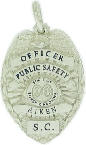 Custom Aiken SC Public Safety Police Officer badge pendant in sterling silver.