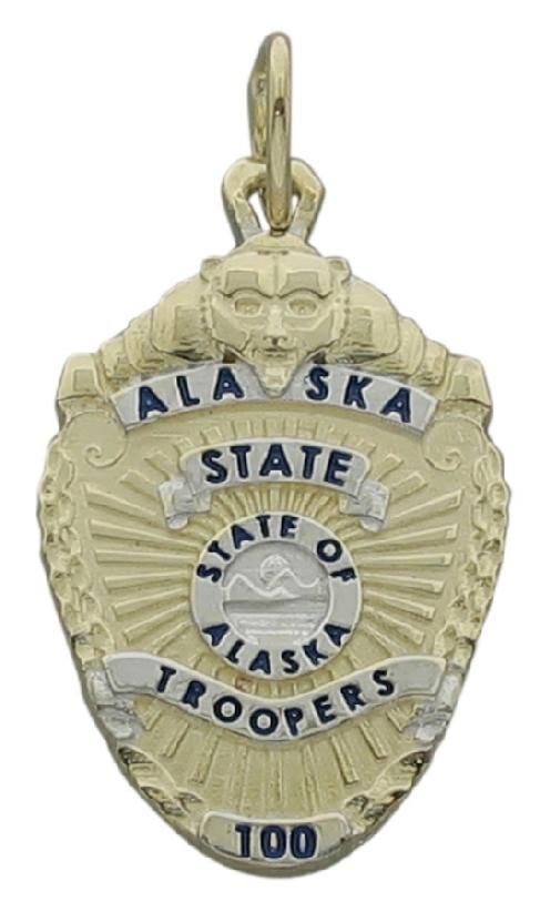 Custom Alaska State Trooper badge pendant in 10k gold.