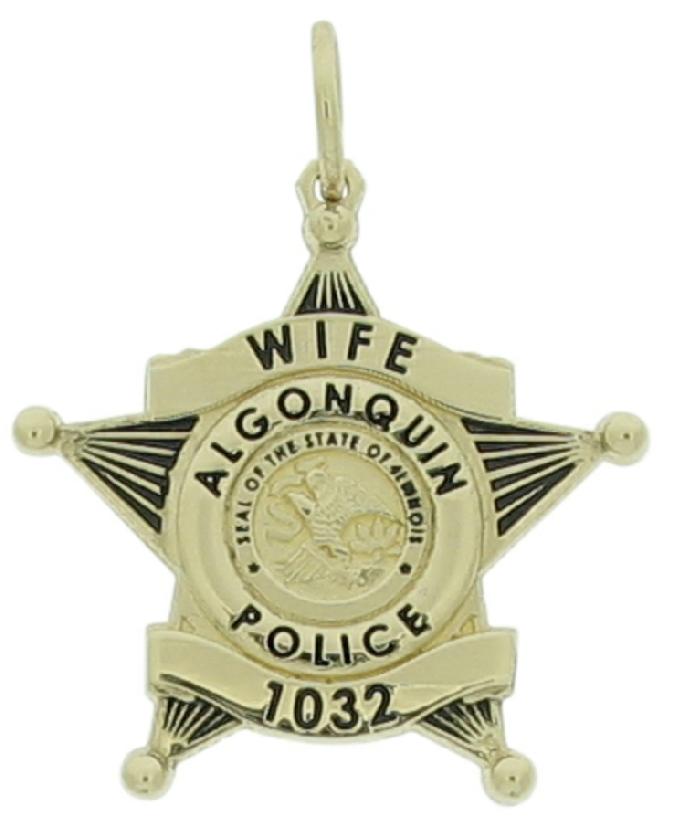 Algonquin, Illinois IL Police Officer Wife custom badge pendant in 10k gold