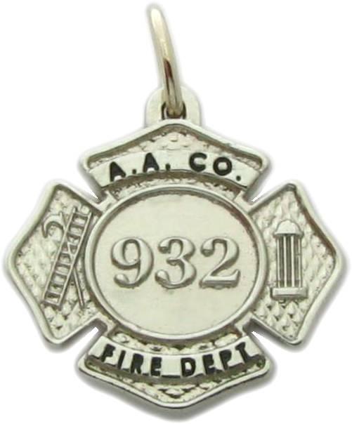 AA CO FD Anne Arundel, Maryland MD Fire Firefighter custom Maltese Cross patch charm pendant in 10k white gold