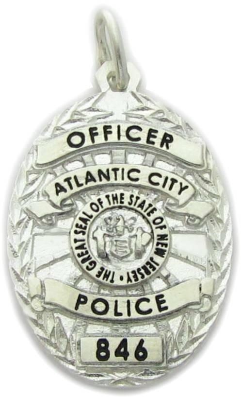 Atlantic City, Newe Jersey NJ Police custom badge pendant in sterling silver