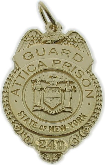 Attica NY Prison Guard badge medallion in 14k yellow gold.