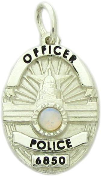 Austin, Texas TX police badge charm pendant sterling silver opal birthstone