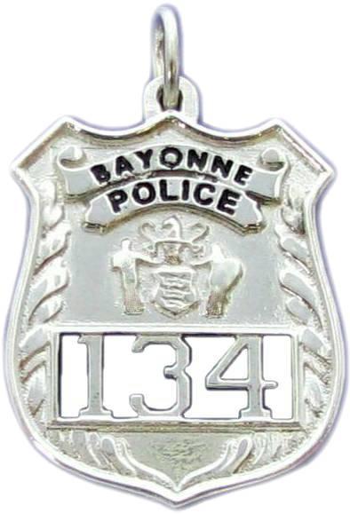 Bayonne, NJ New Jersey Police Officer custom badge pendant in sterling silver