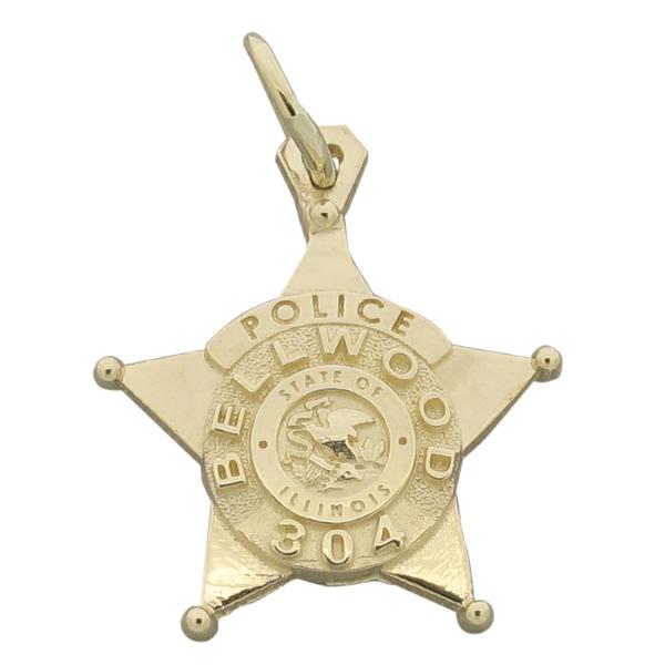Custom Bellwood Police Officer badge pendant in 14k yellow gold.