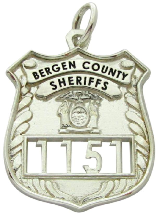Bergen, New Jersey NJ Sheriff's Deputy badge pendant in sterling silver
