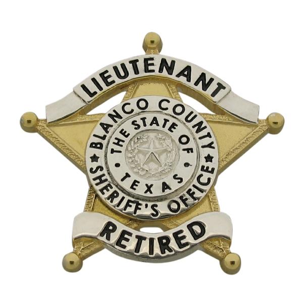 Custom Blanco TX SO Lieutenant two tone sterling silver lapel pin, black enamel.