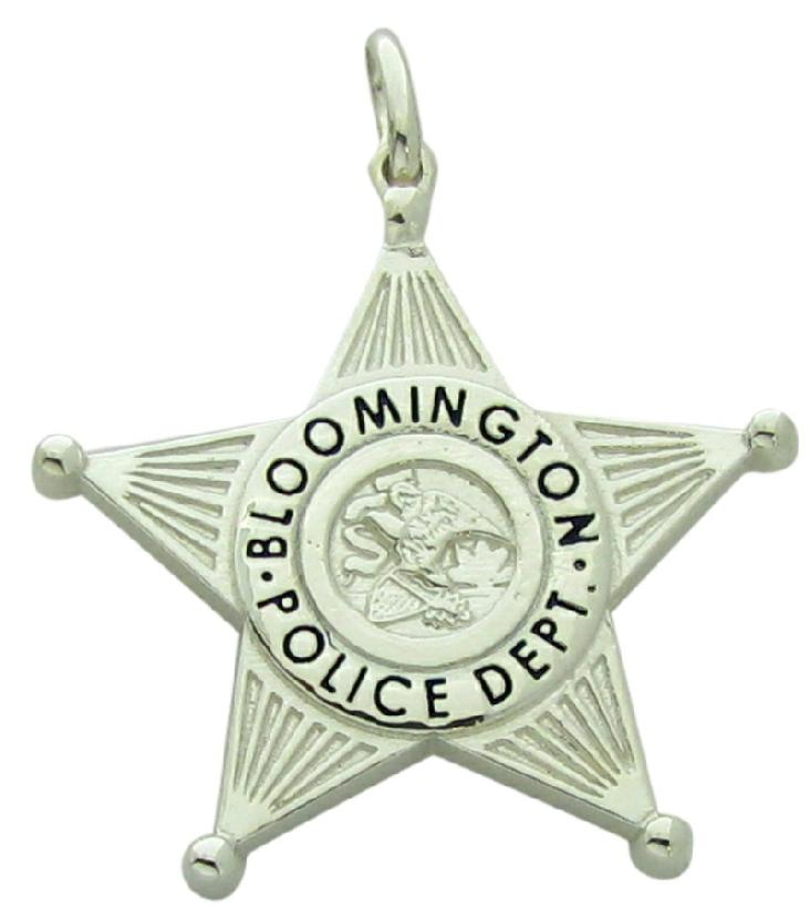 Bloomington, Illinois IL police officer badge pendant in sterling silver