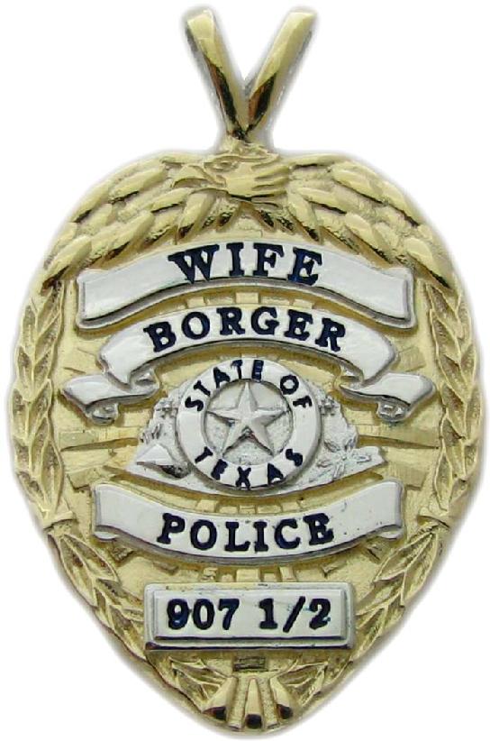 Borger, Texas TX Police custom badge pendant in 10k white gold with yellow gold plated two tone highlights and optional "Y" bail