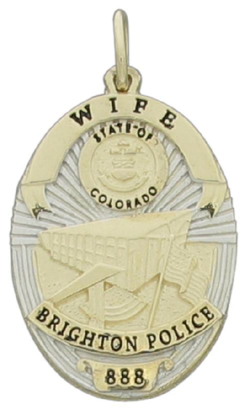 Brighton, Colorado CO Police Officer badge pendant, 10k gold
