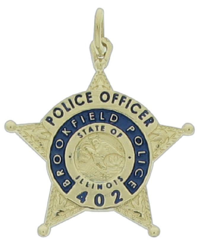 Brookfield, Illinois IL Police Officer badge pendant, 14k gold
