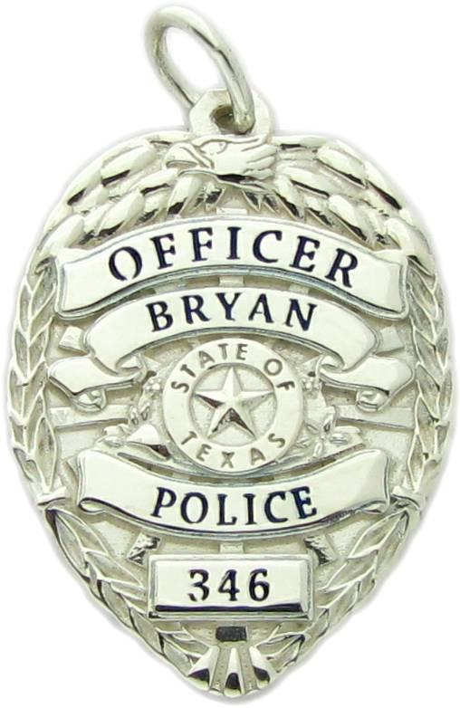Bryan, Texas TX custom police badge pendant sterling silver