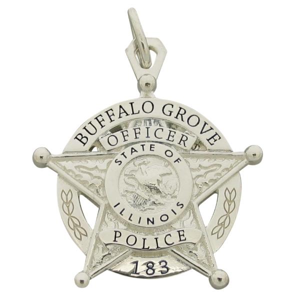 Custom Buffalo Grove IL Police Officer badge pendant in sterling silver.