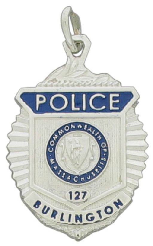 Burlington, Massachusetts MA Police Officer badge pendant, sterling silver