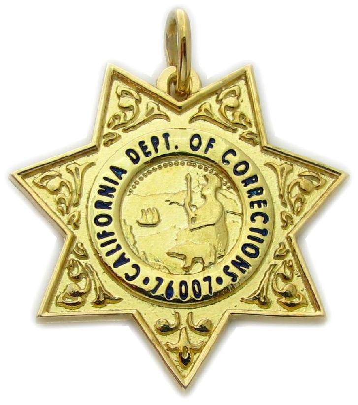 California Department of Corrections custom badge pendant in sterling silver with gold plate