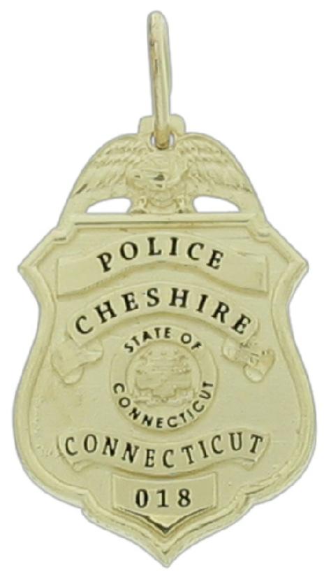 Cheshire, Connecticut CT Police badge pendant, 10k gold