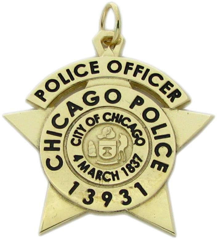 Custom Chicago, Illinois Police Officer badge pendant in 10k yellow gold.