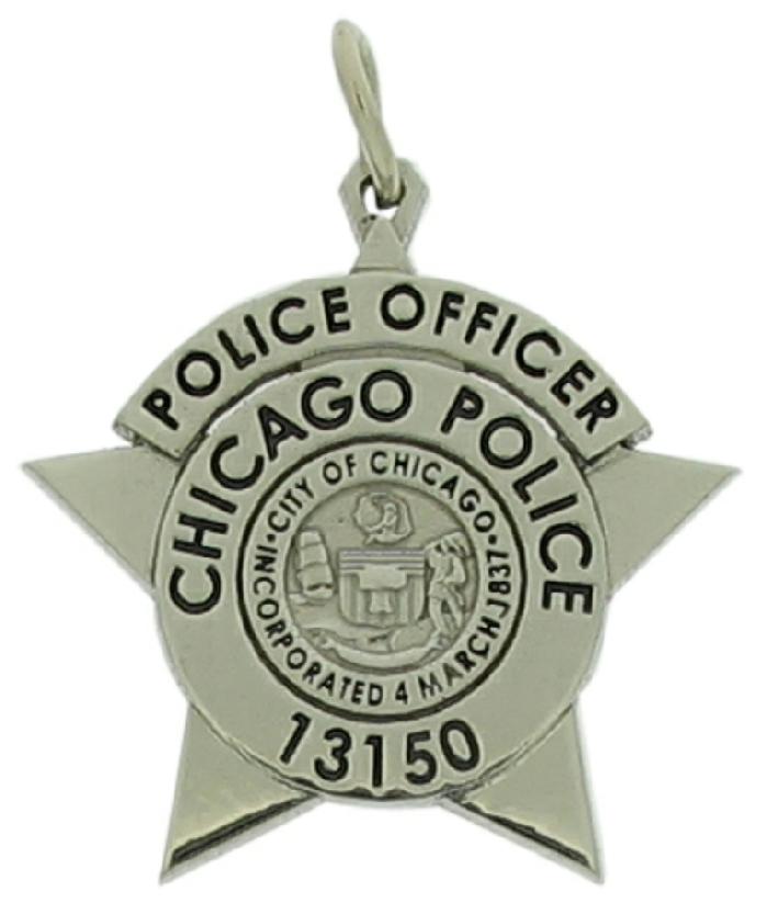 Chicago, Illinois IL police officer star badge pendant in 10k whtie gold