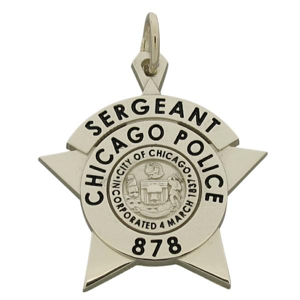 Custom Chicago IL Police Sergeant star pendant in 14k white gold