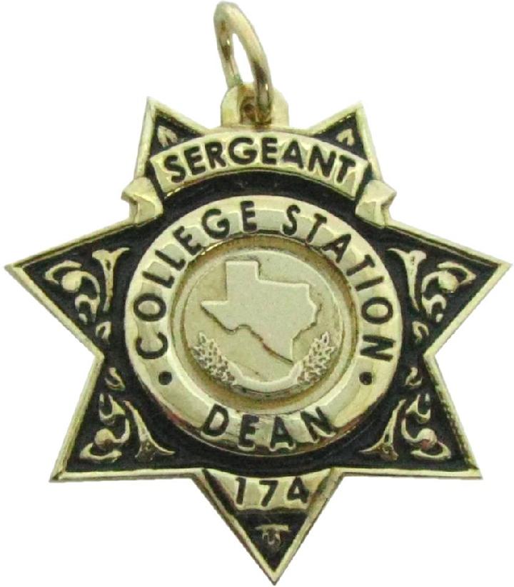 College Station, Texas TX Police custom badge pendant in 10k yellow gold with black highlights