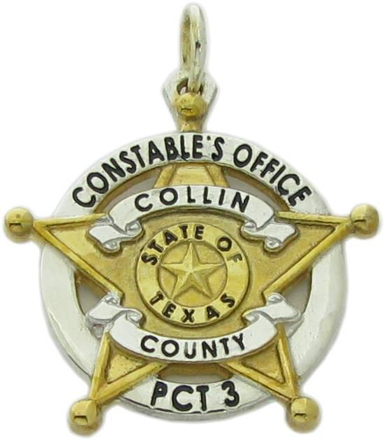 Custom Collin County, Texas Precinct 3 Deputy Constable badge pendant in two tone plated sterling silver.