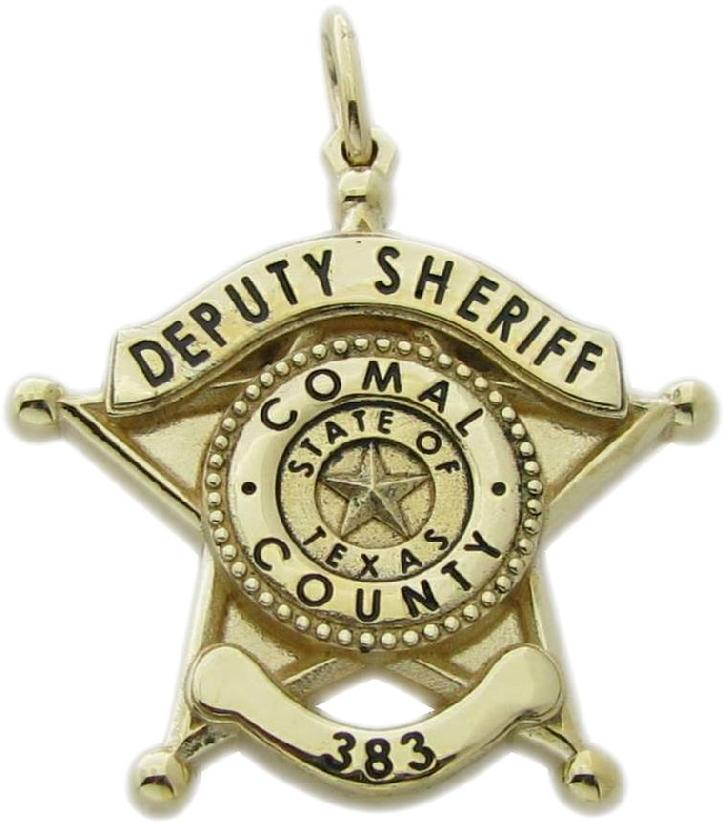 Custom Comal County, Texas Sheriff's Deputy badge charm in 10k yellow gold.
