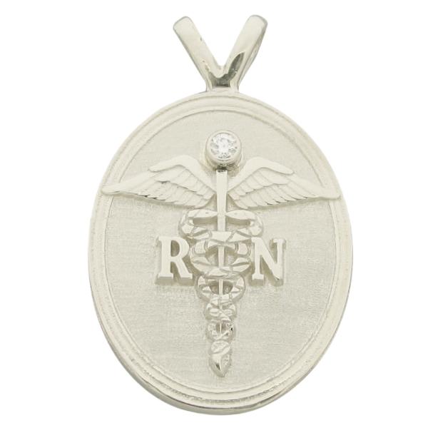 RN caduceus side of Connecticut State Police badge pendant in 14k white gold