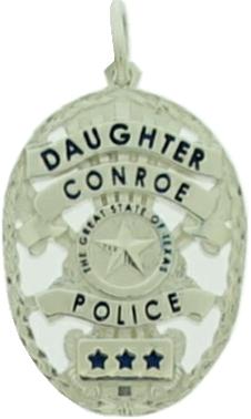 Sterling silver custom police badge pendant, Conroe TX Police Department Officer