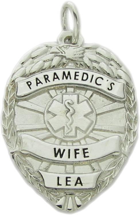 Custom Cypress Creek Fire Department Paramedic's wife badge pendant in sterling silver.