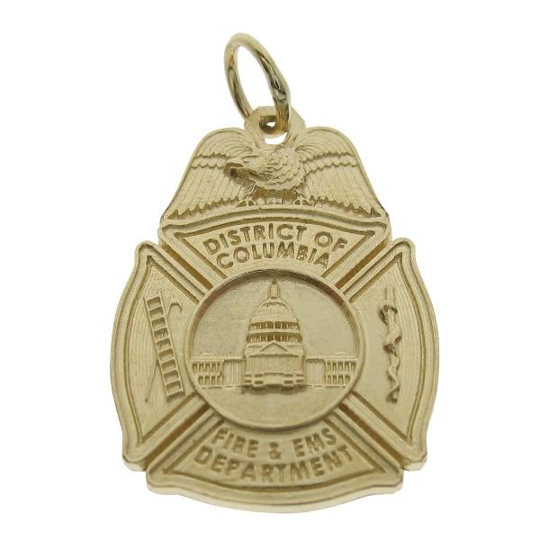 Custom District of Columbia Fire & EMS badge pendant in 14k yellow gold.