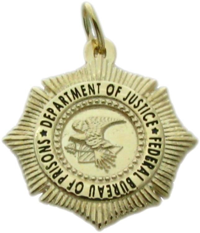 US United States Department of Justice, Bureau of Prisons Officer custom badge pendant charm in 10k yellow gold