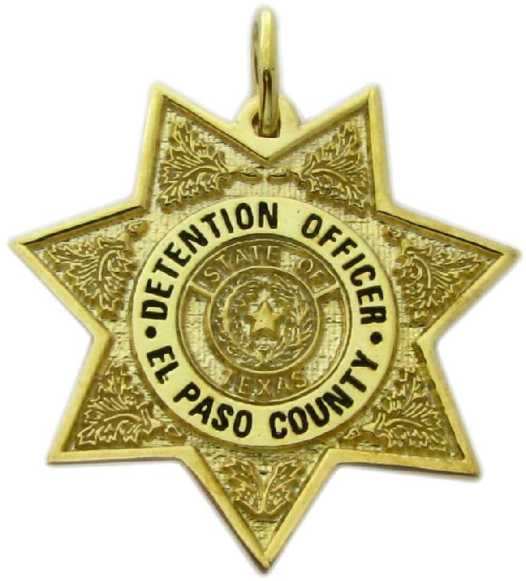 El Paso, Texas TX County Sheriff Detention Officer custom badge charm pendant in gold plated sterling silver