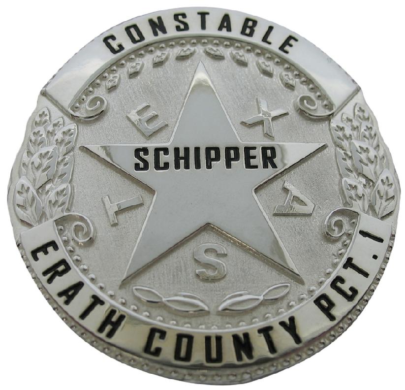 Custom Erath County, Texas Constable Precinct 1 wallet size badge in sterling silver with black enamel.