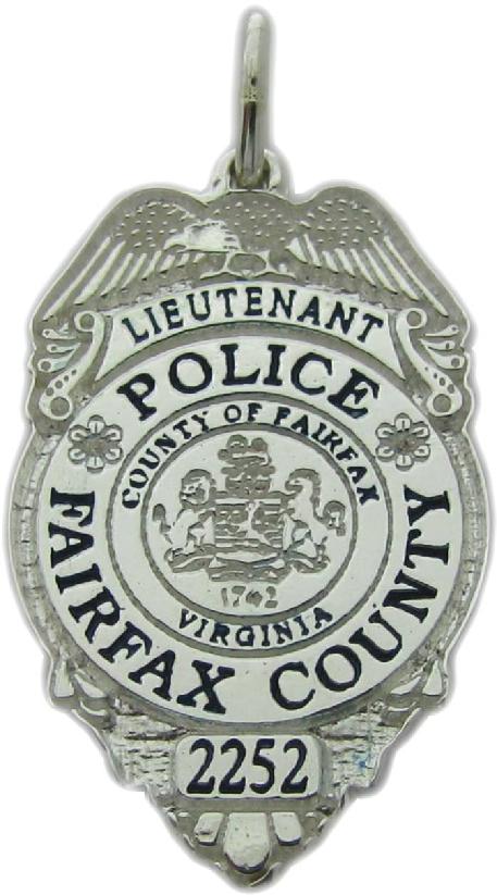 Fairfax County, Virginia VA Police Lieutenant custom badge charm pendant in sterling silver