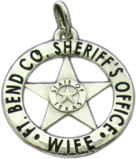 Fort Bend County, Texas TX Sheriff's Deputy custom badge pendant charm in sterling silver, Wife on title ribbon