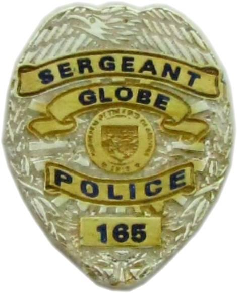 Globe, Arizona AZ Police Sergeant custom badge lapel pin in sterling silver with gold plated ribbons and center seal