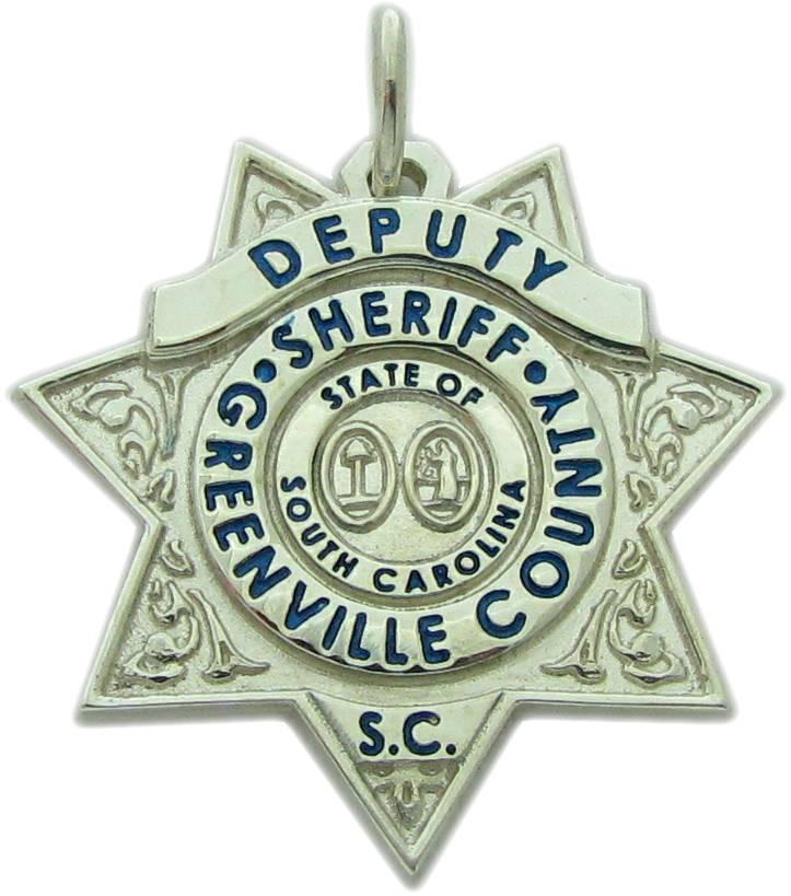 Greenville Co., South Carolina SC Sheriiff Deputy memorial badge charm pendant sterling silver