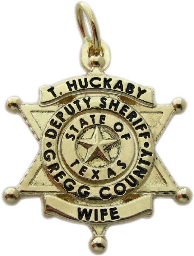 Gregg County, Texas TX Sheriff's Deputy custom badge charm pendant in 10k yellow gold, Wife title ribbon