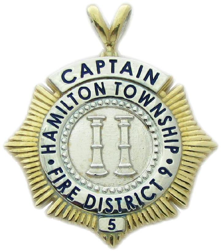 Hamilton Township TWP, New Jersey NJ Fire Captain 14k badge pendant