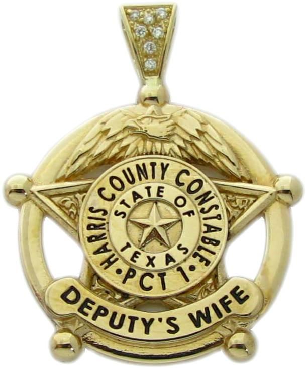 Custom Harris County, Texas Precinct 1 Constable's Deputy badge pendant in 14k yellow gold with optional 7-diamond pendant bail.