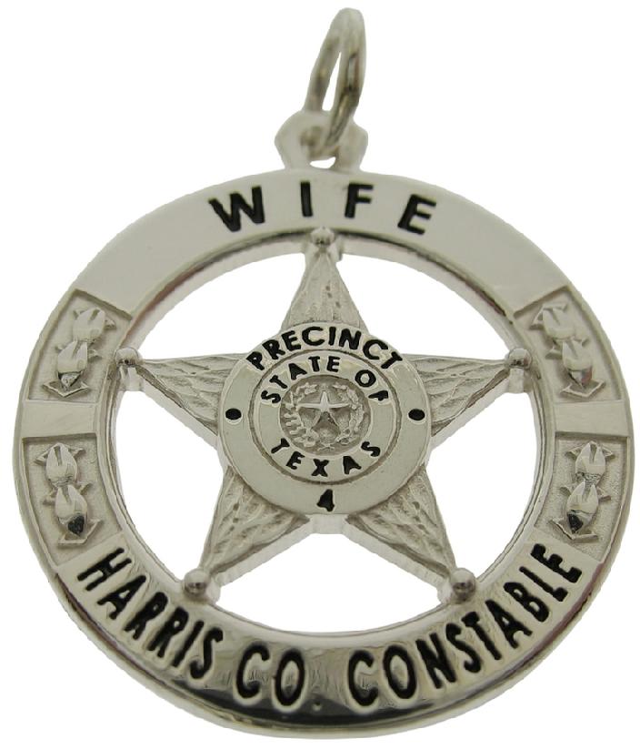 Custom Harris County (TX) Precinct 4 Deputy Constable badge pendant in sterling silver with black enamel.