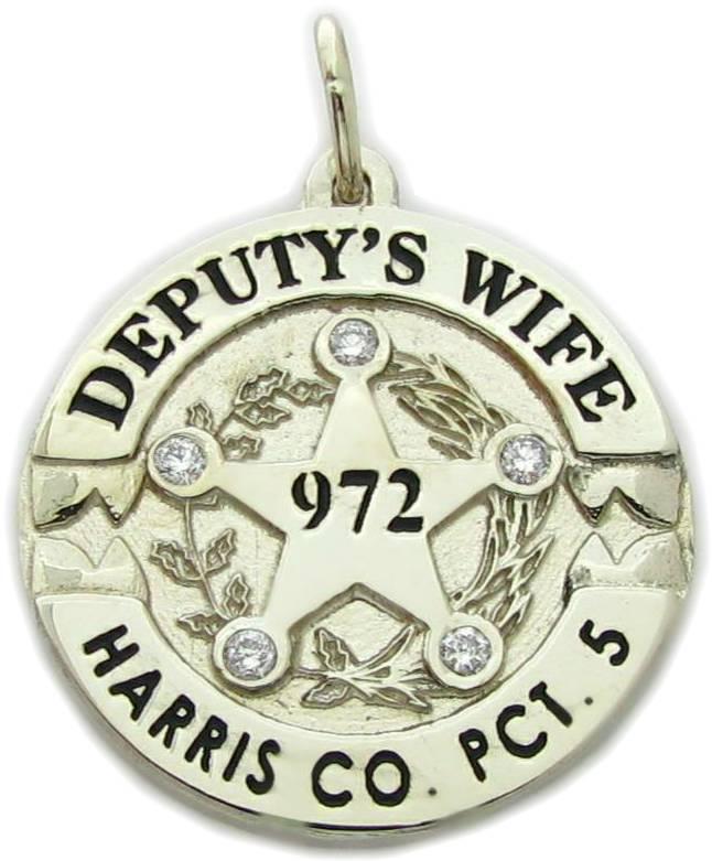 Harris County, Texas TX Constable Precinct 5 Pct. 5 Deputy custom badge pendant with 5 diamonds in 14k white gold, Deputy's Wife pendant