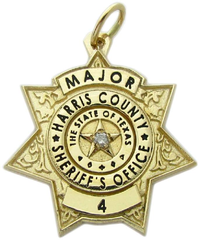 Harris County, Texas TX Sheriff's Office HCSO Major custom badge pendant in 10k yellow gold with optional round brilliant diamond