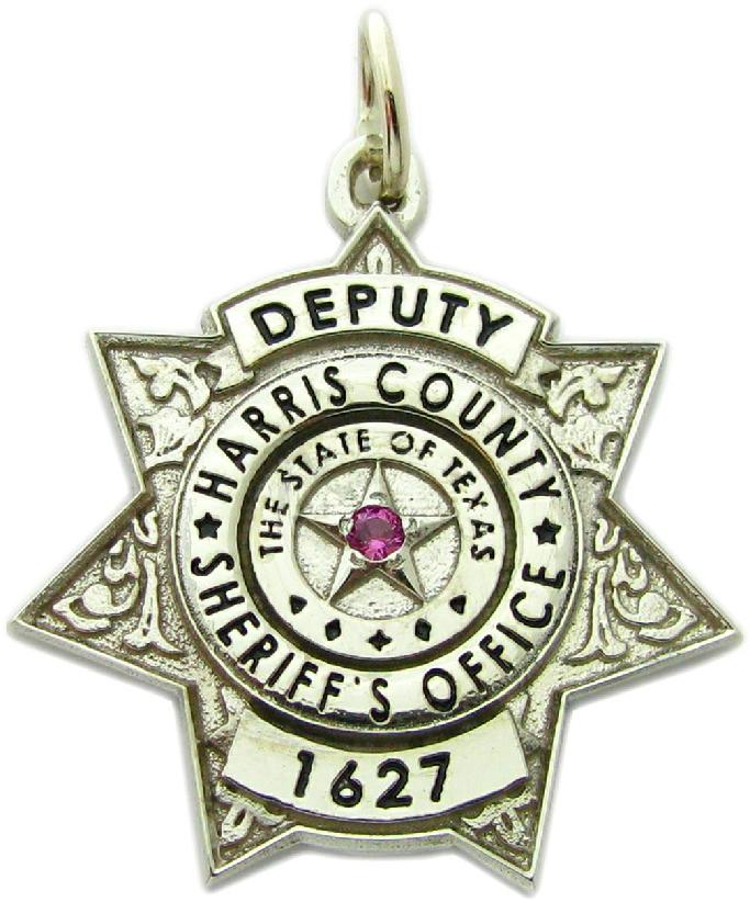 HCSO Harris County Sheriff's Office Deputy custom badge pendant charm in sterling silver with optional center birthstone
