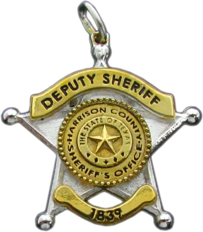 Harrison County, TexasTX Sheriff's Office Deputy custom badge charm pendant in sterling silver with gold plated ribbons and center detail